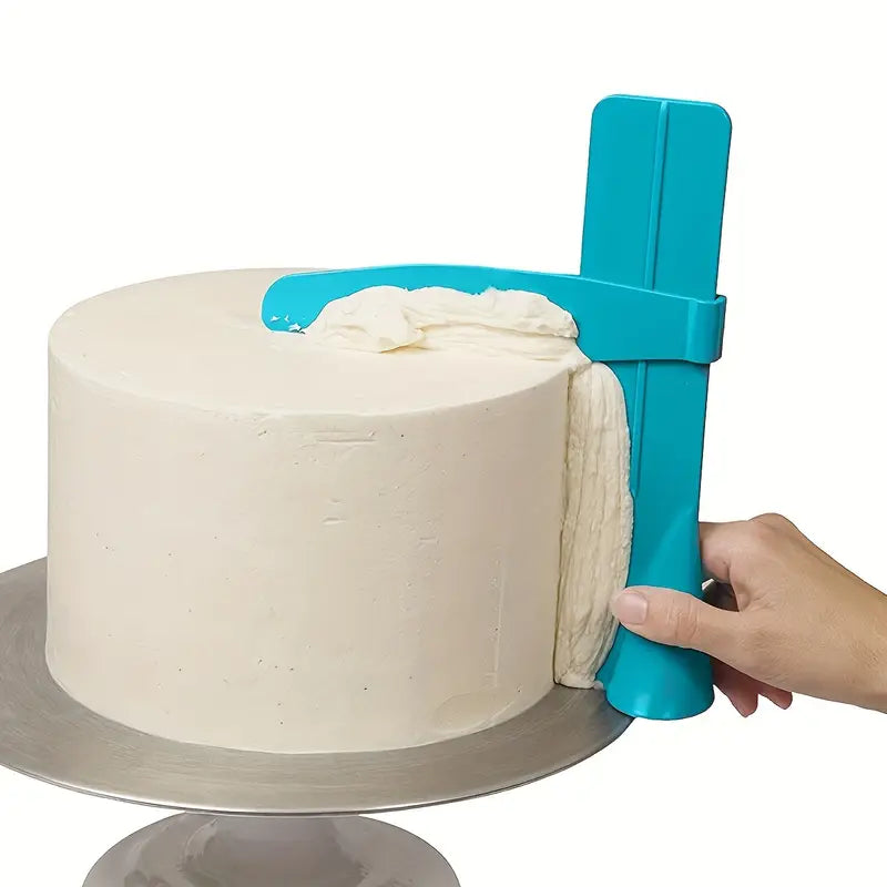 Cake smoothing tool for even spreading and decorating of cakes