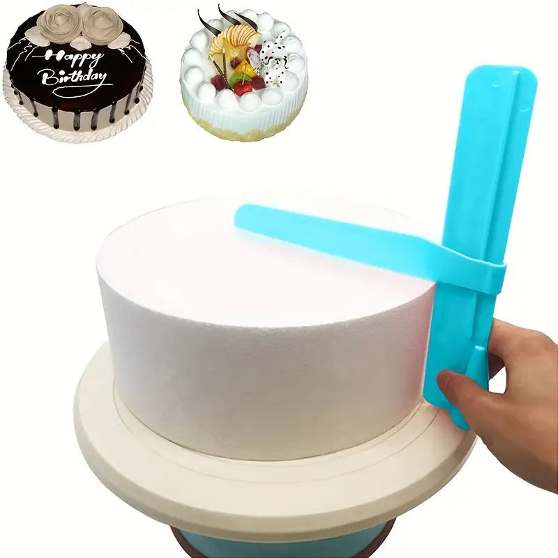 Cake smoothing tool for even spreading and decorating of cakes