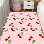 Pink Children's Carpet Synthetic Cherry Pattern Carpet Pet Friendly Washable Non-Slip Back Carpet for Decoration