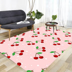 Pink Children's Carpet Synthetic Cherry Pattern Carpet Pet Friendly Washable Non-Slip Back Carpet for Decoration