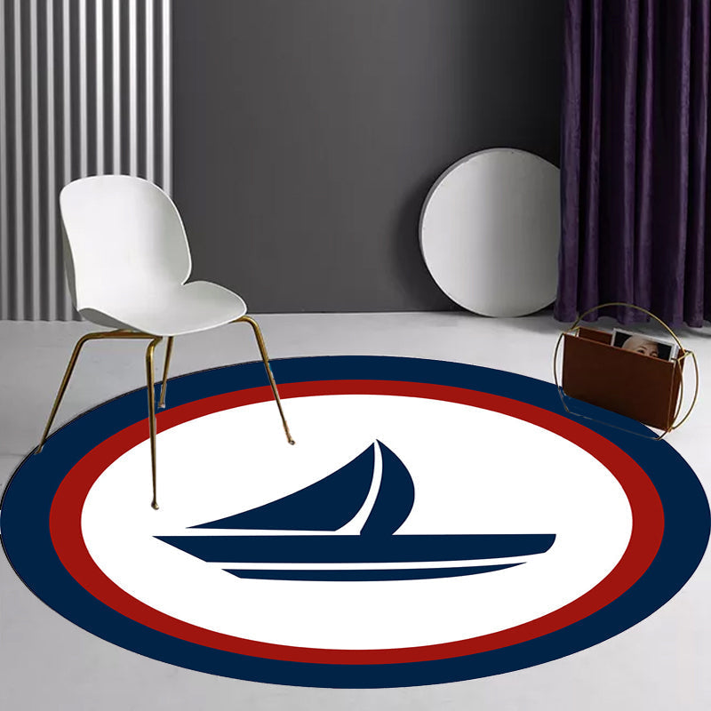 Unique navigation pattern rug with ship and anchor Blue and White children's rug Polyester Washable Pet-friendly Non-slip rug for children's room