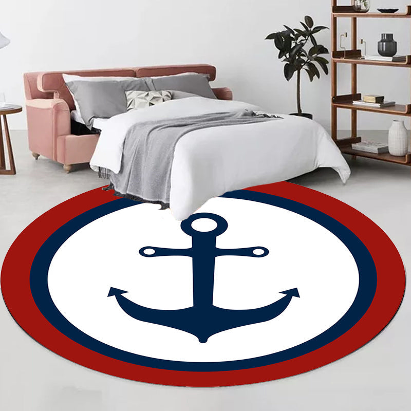 Unique navigation pattern rug with ship and anchor Blue and White children's rug Polyester Washable Pet-friendly Non-slip rug for children's room