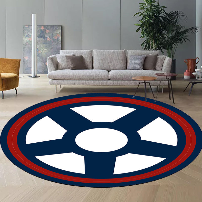 Unique navigation pattern rug with ship and anchor Blue and White children's rug Polyester Washable Pet-friendly Non-slip rug for children's room
