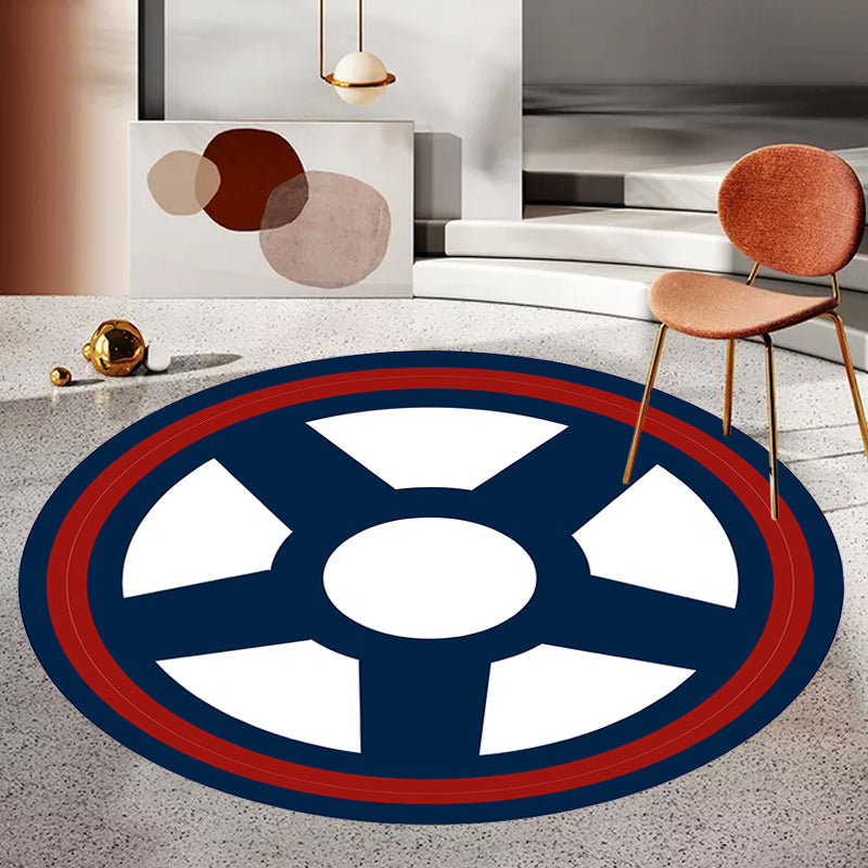 Unique navigation pattern rug with ship and anchor Blue and White children's rug Polyester Washable Pet-friendly Non-slip rug for children's room