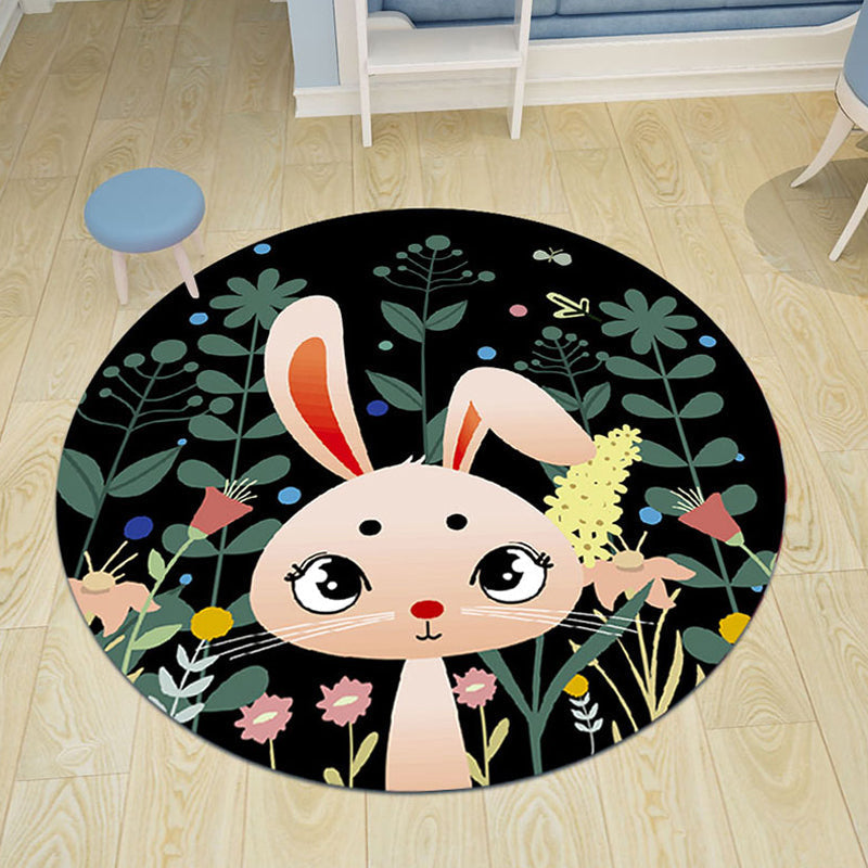 pink and blue children's rug polyester cartoon animals pattern rug pet friendly washable non-slip back rug for decoration