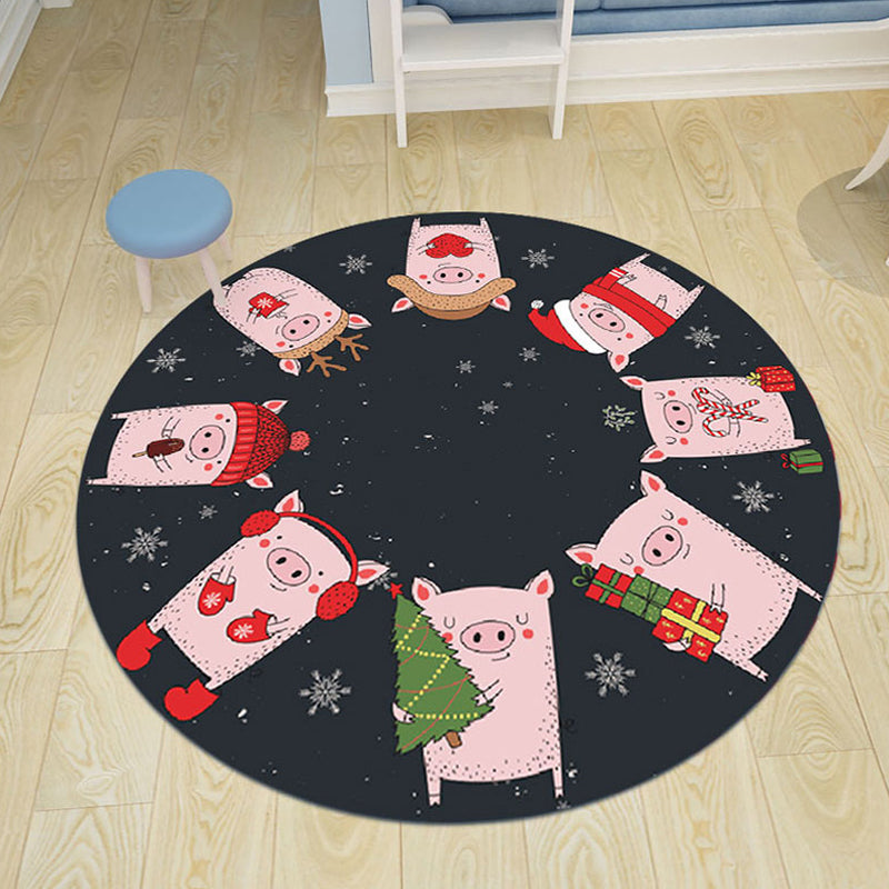 pink and blue children's rug polyester cartoon animals pattern rug pet friendly washable non-slip back rug for decoration