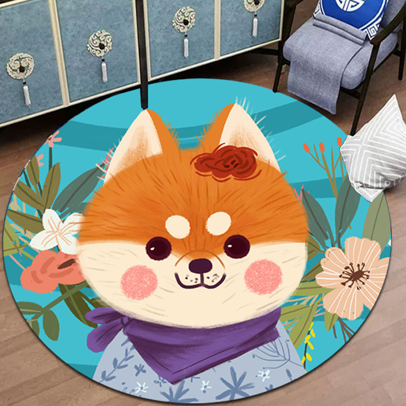pink and blue children's rug polyester cartoon animals pattern rug pet friendly washable non-slip back rug for decoration