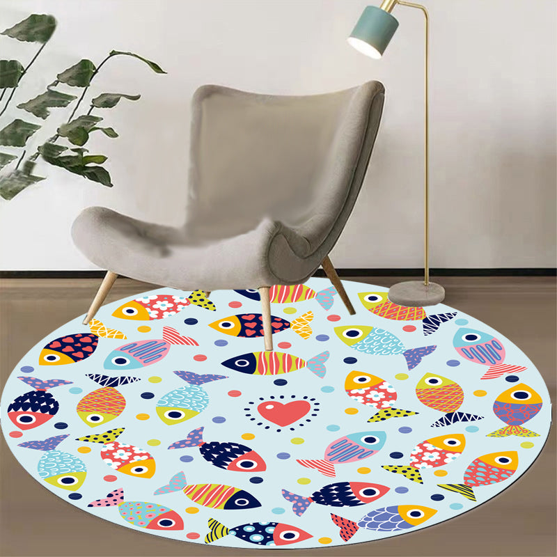 Green and Blue Children's Carpet Polyester Animal and Fish Pattern Carpet Pet Friendly Washable Non-Slip Backing Carpet for Decoration