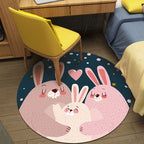 Cute Cartoon Character Pattern Rug Pink Kids Rug Polyester Washable Pet Friendly Non-Slip Rug for the Nursery