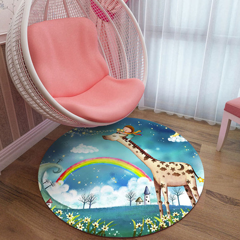 Cute Cartoon Character Pattern Rug Pink Kids Rug Polyester Washable Pet Friendly Non-Slip Rug for the Nursery
