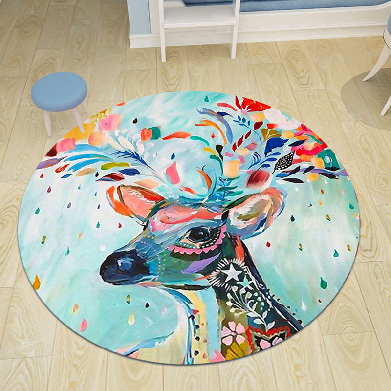Cute Cartoon Character Pattern Rug Pink Kids Rug Polyester Washable Pet Friendly Non-Slip Rug for the Nursery