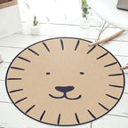 Kids Cartoon Animal Pattern Carpet Apricot and Green Polyester Carpet Washable Pet Friendly Non-Slip Carpet for the Children's Room
