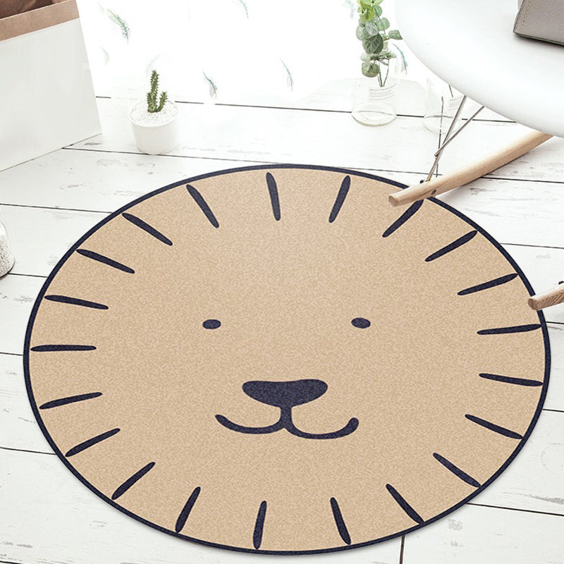 Kids Cartoon Animal Pattern Carpet Apricot and Green Polyester Carpet Washable Pet Friendly Non-Slip Carpet for the Children's Room