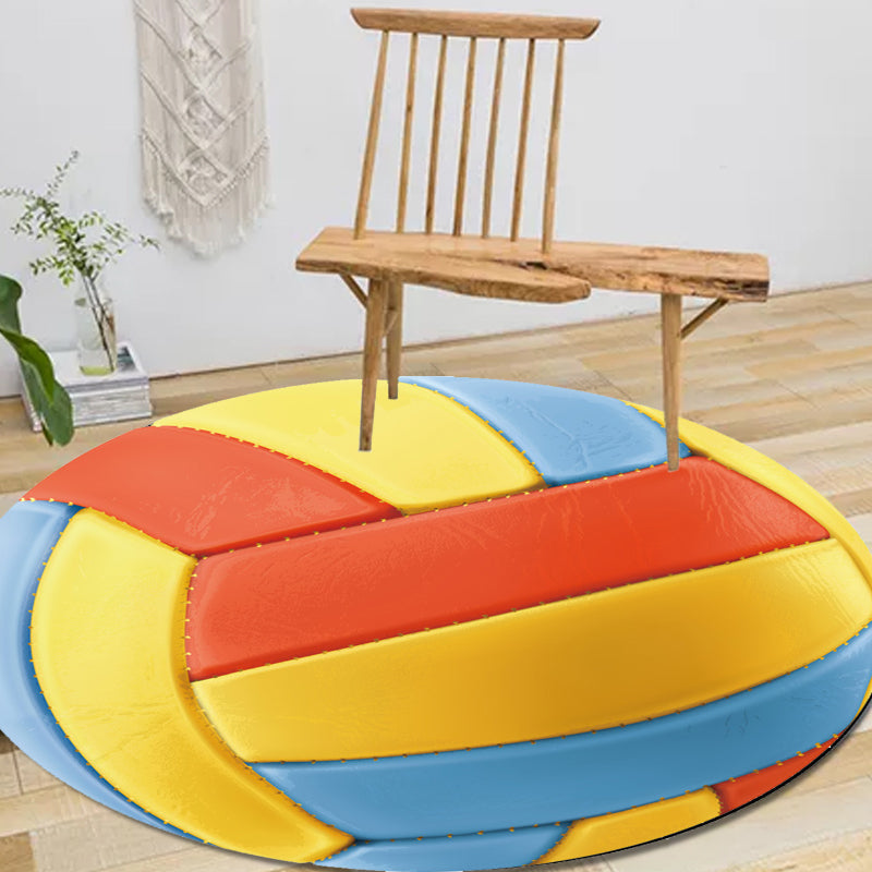 Kids Sports Pattern Rug Multicolored Polyester Rug Washable Pet-Friendly Non-Slip Rug for the Children's Room
