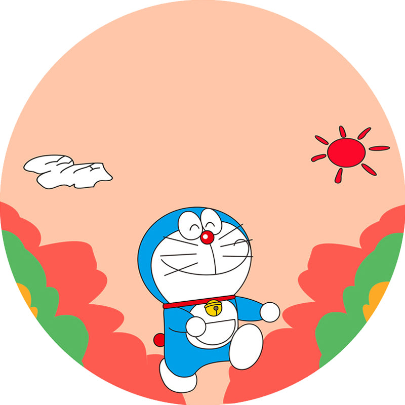 Kids Cartoon Cat Pattern Rug Pink and Red Polyester Carpet Washable Pet Friendly Non-Slip Area Rug for Children's Room