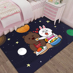 Unique Cartoon Animal Pattern Rug Black and Blue Kids Rug Polyester Pet Friendly Washable Area Rug for Children's Room
