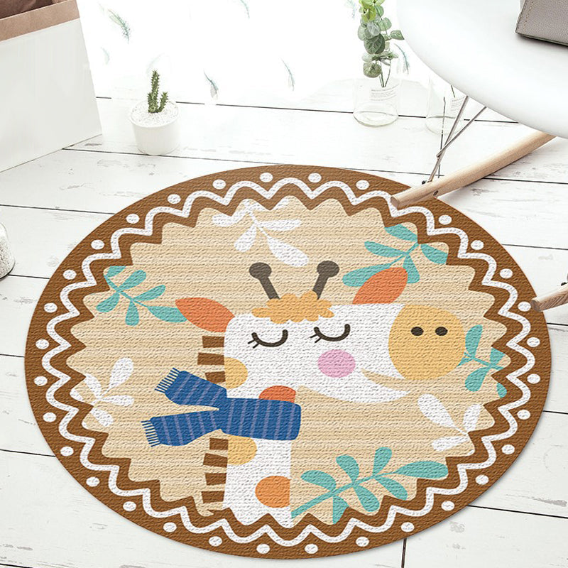 Stylish Cartoon Animal Pattern Carpet Green and Blue Kids Carpet Polyester Pet-Friendly Washable Non-Slip Backing Carpet for Children's Room