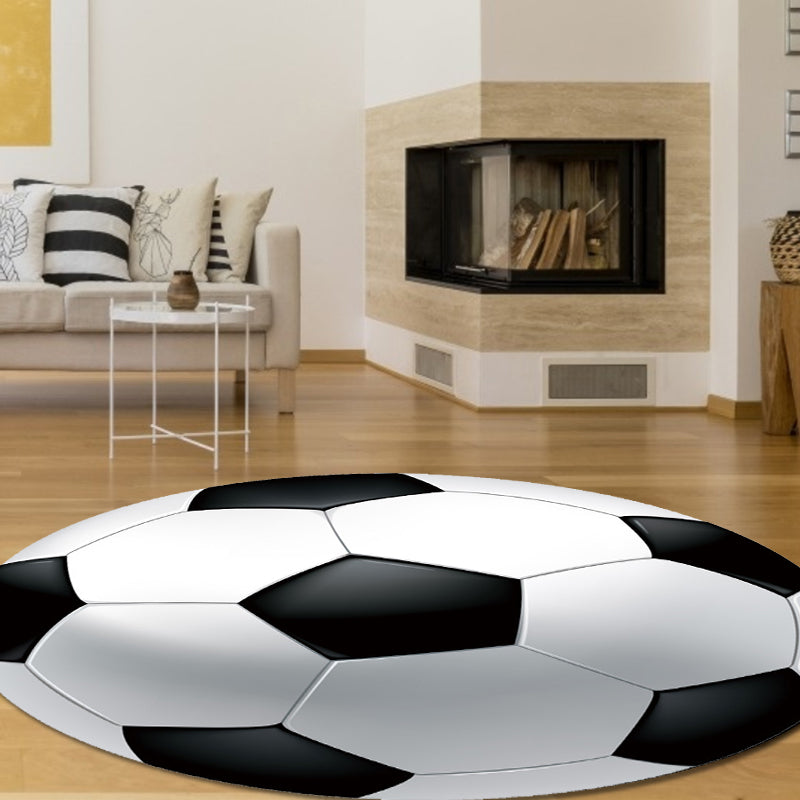 Fancy Sports Pattern Rug Orange and White Children's Rug Polyester Washable Pet-Friendly Non-Slip Rug for the Children's Room