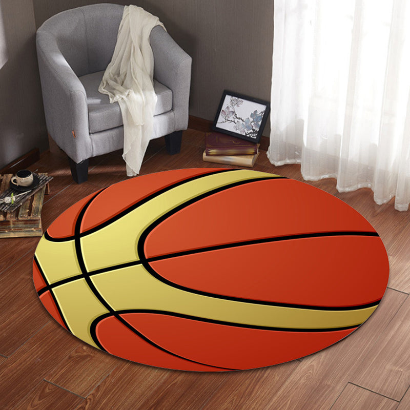 Fancy Sports Pattern Rug Orange and White Children's Rug Polyester Washable Pet-Friendly Non-Slip Rug for the Children's Room