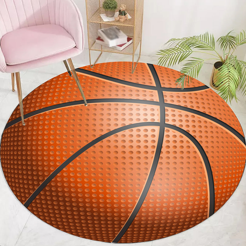 Fancy Sports Pattern Rug Orange and White Children's Rug Polyester Washable Pet-Friendly Non-Slip Rug for the Children's Room