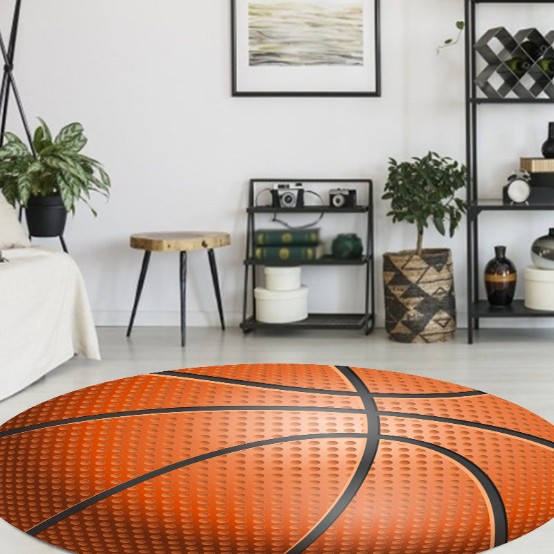 Fancy Sports Pattern Rug Orange and White Children's Rug Polyester Washable Pet-Friendly Non-Slip Rug for the Children's Room