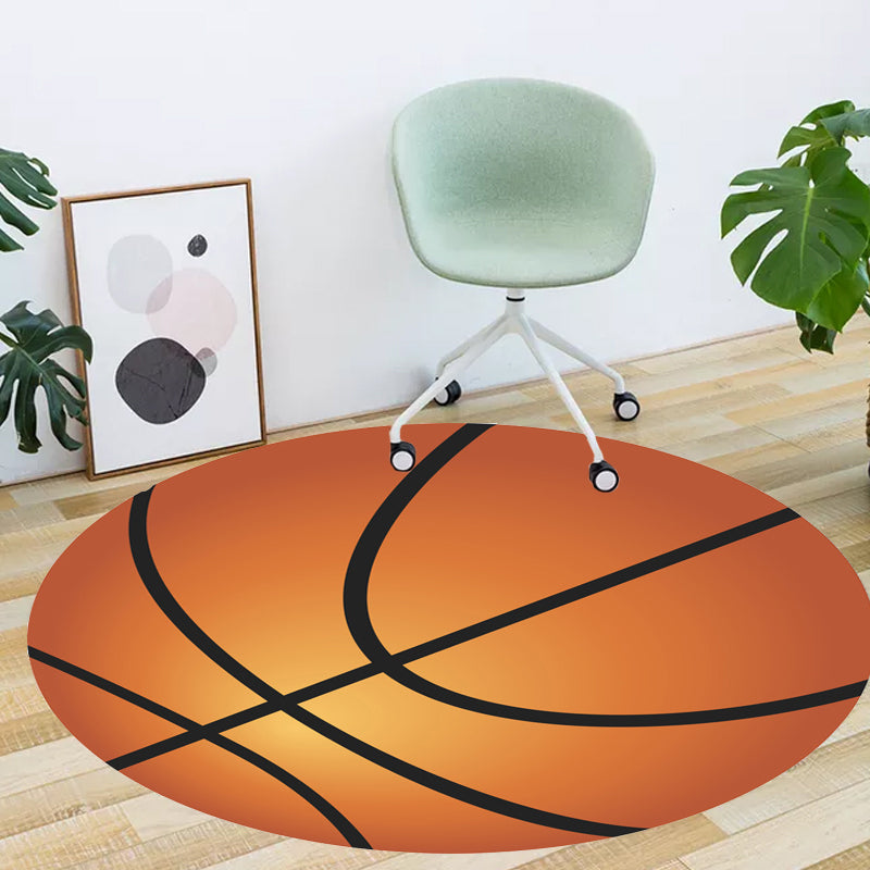 Fancy Sports Pattern Rug Orange and White Children's Rug Polyester Washable Pet-Friendly Non-Slip Rug for the Children's Room