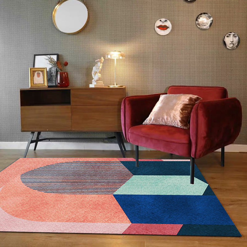 Stylish colorblock striped rug red Casual rug polyester pet-friendly washable rug for the living room