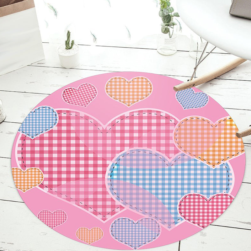 Unusual Heart Pattern Rug with Floral Pink and Blue Children's Rug Polyester Washable Pet Friendly Non-Slip Rug for Children's Room