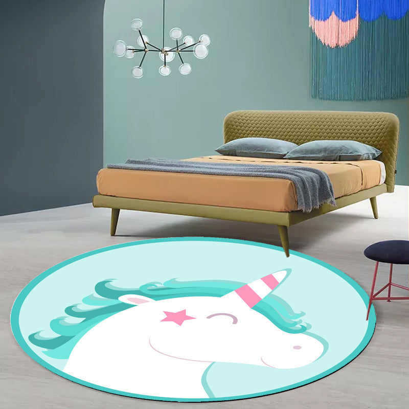 pink and blue children's rug polyester cartoon animals pattern rug pet friendly washable non-slip back rug for decoration