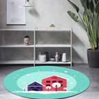 Stylish House Pattern Rug Pink and Green Children's Area Rug Polyester Pet-Friendly Washable Non-Slip Backing Area Rug for Nursery