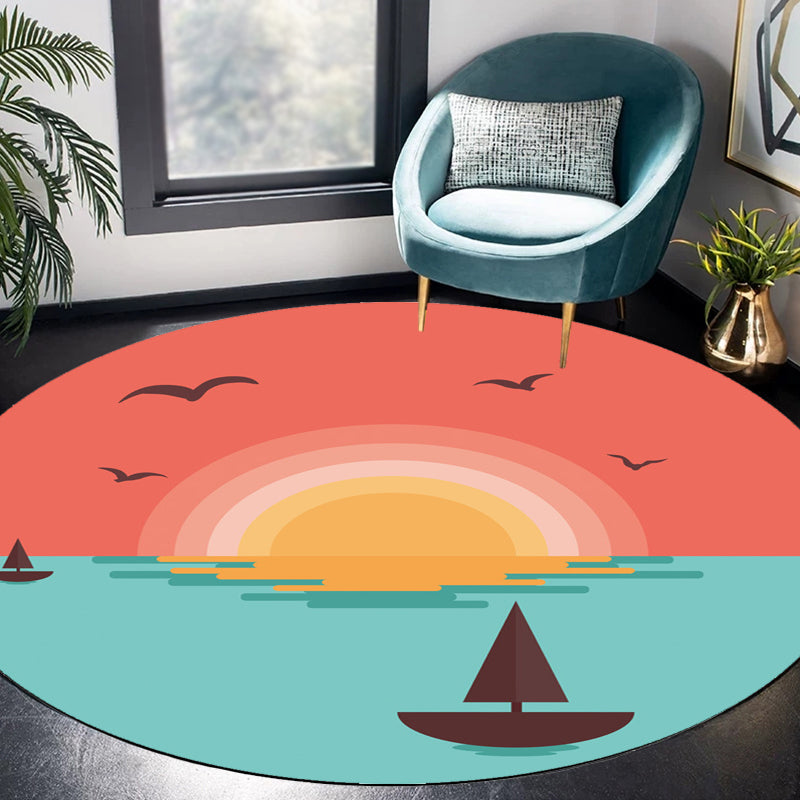 Stylish House Pattern Rug Pink and Green Children's Area Rug Polyester Pet-Friendly Washable Non-Slip Backing Area Rug for Nursery