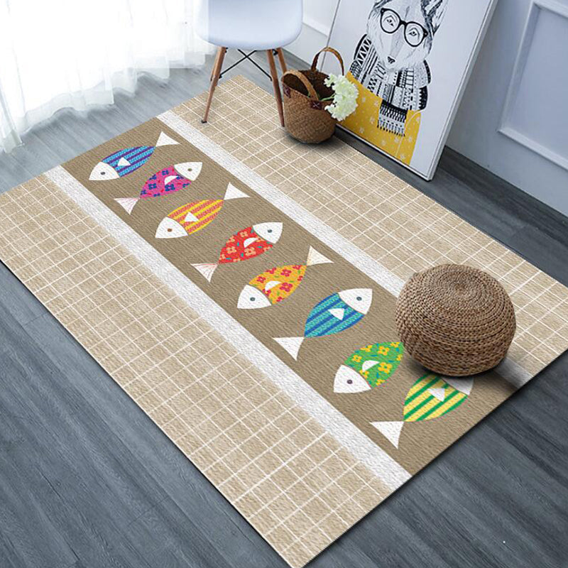 Beautiful cartoon animal pattern rug with fish Multicolored children's rug Polyester Washable Pet-friendly non-slip rug for the children's room