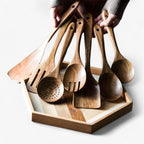 Teak Wooden Kitchen Utensil Set with Holder