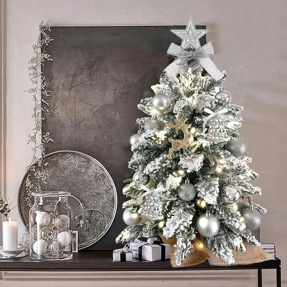 2ft Mini Christmas Tree Decoration With Flocked Snowflakes, Xmas Ornaments For Table Top For Home & Office