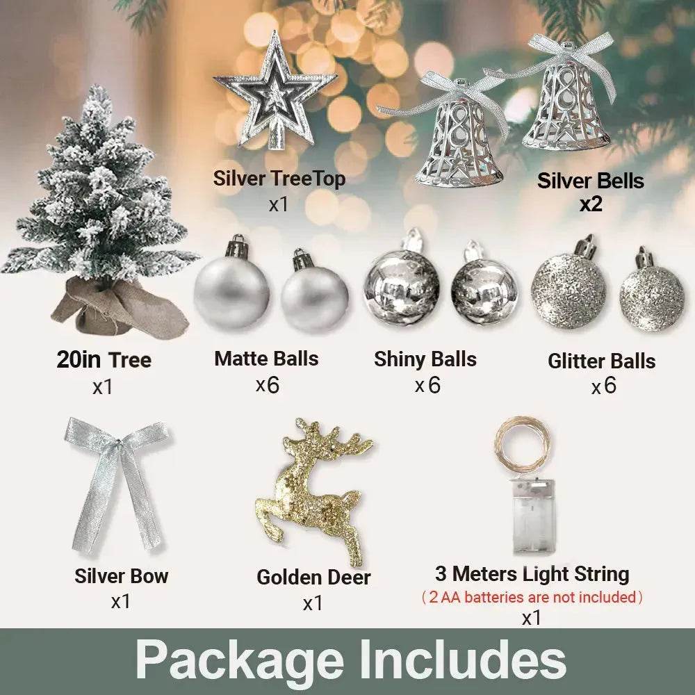 2ft Mini Christmas Tree Decoration With Flocked Snowflakes, Xmas Ornaments For Table Top For Home & Office