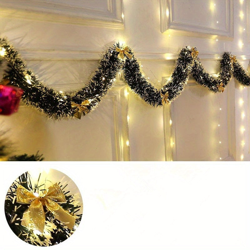 LumaTinsel LED Christmas Garland – Set of 2 Wireless Metallic String Lights with Warm Lighting