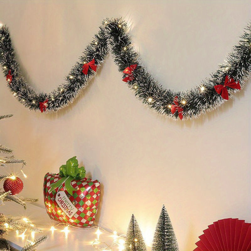 LumaTinsel LED Christmas Garland – Set of 2 Wireless Metallic String Lights with Warm Lighting