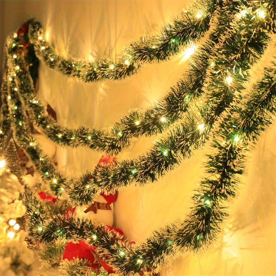 LumaTinsel LED Christmas Garland – Set of 2 Wireless Metallic String Lights with Warm Lighting