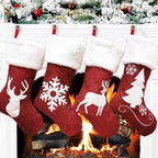 Christmas Stockings Gift Bag Red Hemp Elk Embroidery Christmas Stockings Gift Pendant
