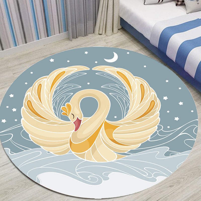 Gray and Yellow Children's Carpet Polyester Cartoon Swan Pattern Carpet Pet Friendly Washable Non-Slip Background Rug for Decoration