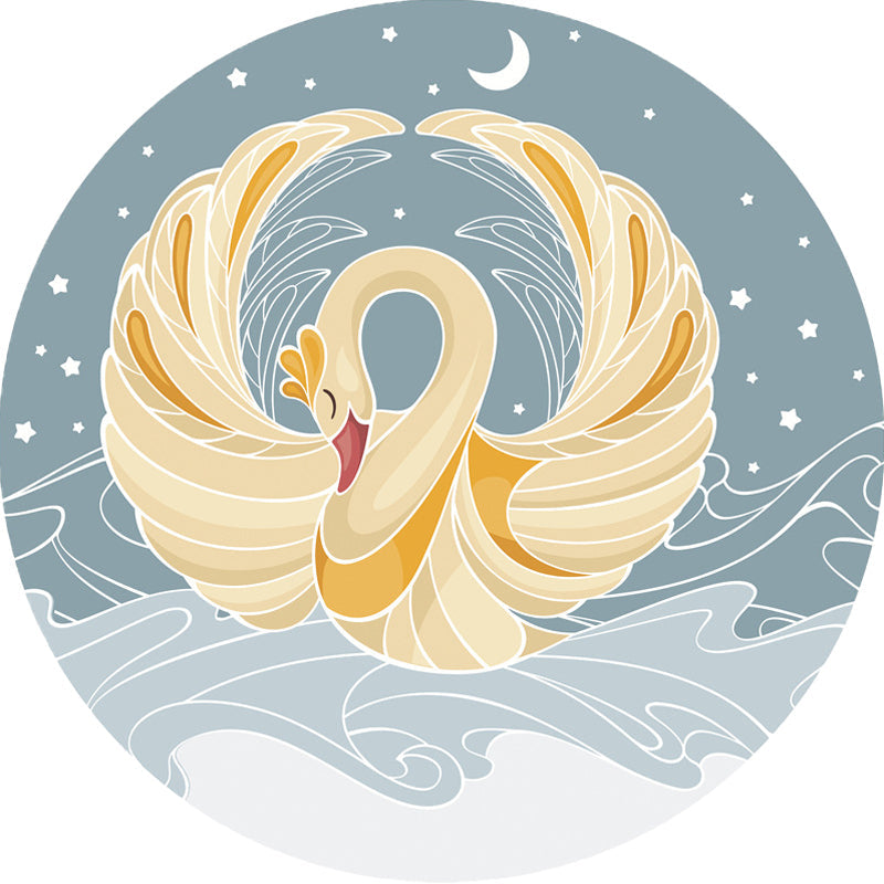 Gray and Yellow Children's Carpet Polyester Cartoon Swan Pattern Carpet Pet Friendly Washable Non-Slip Background Rug for Decoration