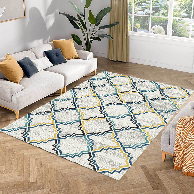 Stylish striped pattern carpet with flowers gray and yellow Bohemian carpet synthetic pet-friendly non-slip back washable carpet for the living room