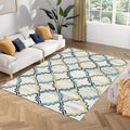 Stylish striped pattern carpet with flowers gray and yellow Bohemian carpet synthetic pet-friendly non-slip back washable carpet for the living room