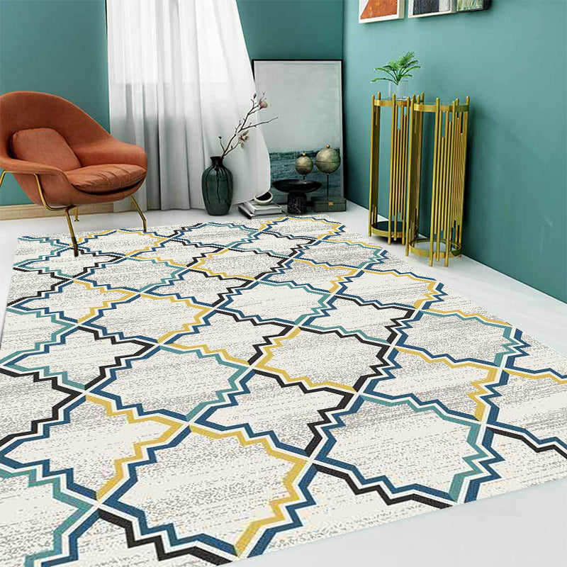 Stylish striped pattern carpet with flowers gray and yellow Bohemian carpet synthetic pet-friendly non-slip back washable carpet for the living room