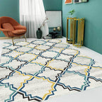 Stylish striped pattern carpet with flowers gray and yellow Bohemian carpet synthetic pet-friendly non-slip back washable carpet for the living room