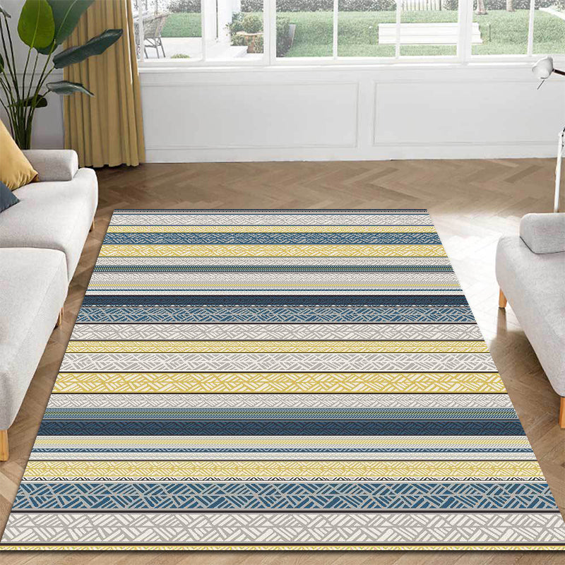 Stylish striped pattern carpet with flowers gray and yellow Bohemian carpet synthetic pet-friendly non-slip back washable carpet for the living room