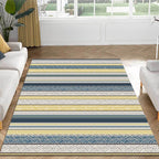 Stylish striped pattern carpet with flowers gray and yellow Bohemian carpet synthetic pet-friendly non-slip back washable carpet for the living room