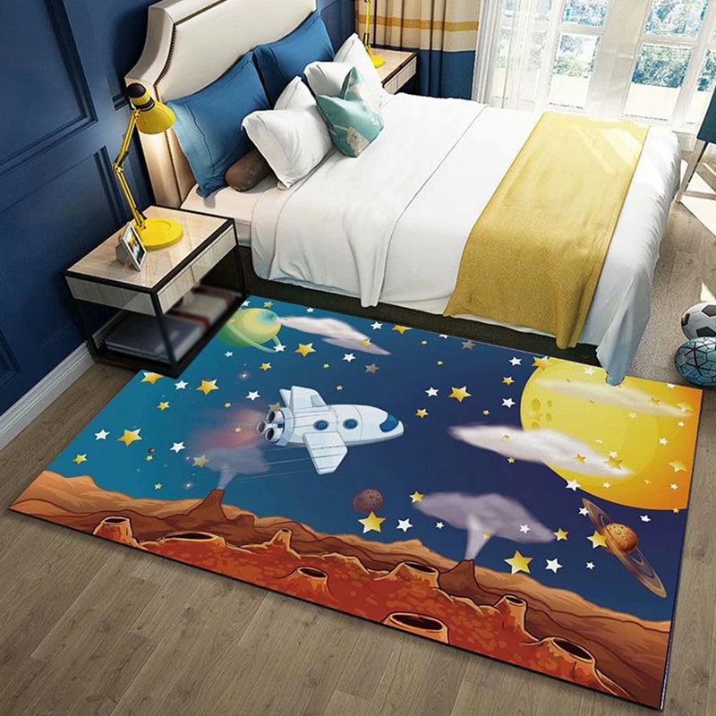 Unusual Space Pattern Rug Multicolored Kids Rug Polyester Pet-Friendly Washable Rug for the Kids Room