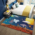 Unusual Space Pattern Rug Multicolored Kids Rug Polyester Pet-Friendly Washable Rug for the Kids Room