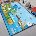 Unique island design rug with tree Blue and Green children's rug Polyester Wash Friendly for pets Non-slip rug for the children's room